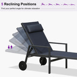 PURPLE LEAF Outdoor Lounge Chair Patio Chaise Pool Lounger Aluminum Frame with Side Table and Wheels for Outside Sunbathing Tanning Recliner Including Pillows