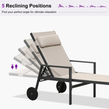 PURPLE LEAF Outdoor Lounge Chair Patio Chaise Pool Lounger Aluminum Frame with Side Table and Wheels for Outside Sunbathing Tanning Recliner Including Pillows