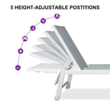 PURPLE LEAF Outdoor Chaise Lounge Chairs Set of 2 White Aluminum Lounge Chair Five-Position Adjustable Chaise with Wheels and Table for Pool Deck Patio
