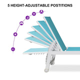 PURPLE LEAF Outdoor Chaise Lounge Chairs Set of 2 White Aluminum Lounge Chair Five-Position Adjustable Chaise with Wheels and Table for Pool Deck Patio