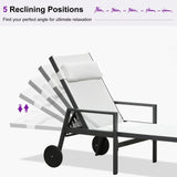 PURPLE LEAF Outdoor Lounge Chair Patio Chaise Pool Lounger Aluminum Frame with Side Table and Wheels for Outside Sunbathing Tanning Recliner Including Pillows