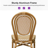 PURPLE LEAF Patio Dining Chair Set of 2 French Aluminium Frame Chairs with Rattan for Indoor Kitchen Deck Bistros Cafe Restaurant
