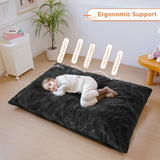 MAXYOYO 3 in 1 Kids Bean Bag Chair Bed, Faux Fur Child Floor Sofa for Gaming, Reading (Black)