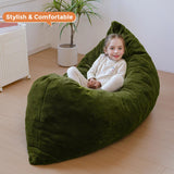 MAXYOYO 3 in 1 Kids Bean Bag Chair Bed, Faux Fur Child Floor Sofa for Gaming, Reading (Green)