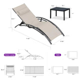 PURPLE LEAF Patio Chaise Lounge Set Outdoor Beach Pool Sunbathing Lawn Lounger Recliner Chair Outside Chairs with Side Table Included
