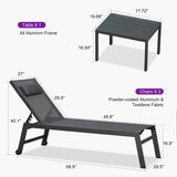 PURPLE LEAF Outdoor Lounge Chair Patio Chaise Pool Lounger Aluminum Frame with Side Table and Wheels for Outside Sunbathing Tanning Recliner Including Pillows