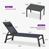 PURPLE LEAF Outdoor Lounge Chair Patio Chaise Pool Lounger Aluminum Frame with Side Table and Wheels for Outside Sunbathing Tanning Recliner Including Pillows
