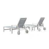 PURPLE LEAF Outdoor Chaise Lounge Chairs Set of 2 White Aluminum Lounge Chair Five-Position Adjustable Chaise with Wheels and Table for Pool Deck Patio