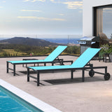 PURPLE LEAF Outdoor Chaise Lounge Chairs Set Recliner Aluminum Adjustable Chair with Wheels and Table for Poolside Beach Patio Reclining Sunbathing Lounger