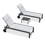 PURPLE LEAF Outdoor Lounge Chair Patio Chaise Pool Lounger Aluminum Frame with Side Table and Wheels for Outside Sunbathing Tanning Recliner Including Pillows