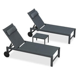 PURPLE LEAF Outdoor Lounge Chair Patio Chaise Pool Lounger Aluminum Frame with Side Table and Wheels for Outside Sunbathing Tanning Recliner Including Pillows
