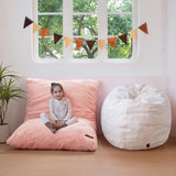 MAXYOYO 3 in 1 Kids Bean Bag Chair Bed, Faux Fur Child Floor Sofa for Gaming, Reading (Pink)