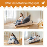 MAXYOYO Kids Bean Bag Chair - 2-Tone Handle Design, High-Density Foam Floor Lounger, Grey & White