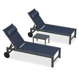 PURPLE LEAF Outdoor Lounge Chair Patio Chaise Pool Lounger Aluminum Frame with Side Table and Wheels for Outside Sunbathing Tanning Recliner Including Pillows