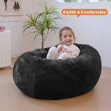 MAXYOYO 3 in 1 Kids Bean Bag Chair Bed, Faux Fur Round Child Floor Sofa for Gaming, Reading (Black)