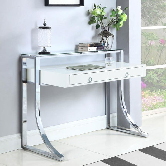 Gemma 48-Inch 2-Drawer Writing Desk White High Gloss