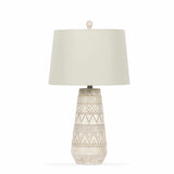 Tan and Cream Resin Lamp with White Linen Table Lamp - Clearance