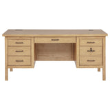 Vermes 66-inch 7-drawer Computer Desk with Power Outlet Light Ash