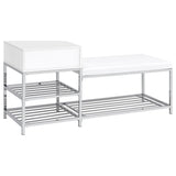 Siega 1-Drawer Shoe Storage Entryway Bench White High Gloss and Chrome
