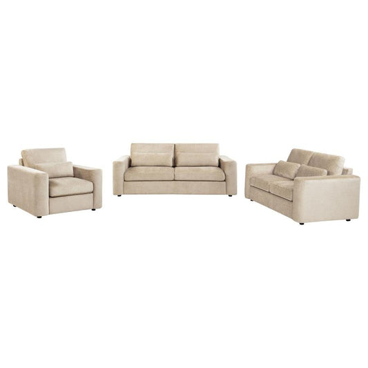 Amador 3-piece Chenille Upholstered Track Arm Sofa Set Camel