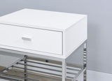 Siega 1-Drawer Shoe Storage Entryway Bench White High Gloss and Chrome
