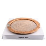 Orchid Round Serving Tray Hand Woven Wicker Rattan - Glass Insert
