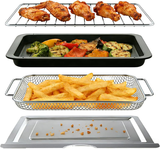 4-Piece Air Fryer Accessory Set - Complete Cooking Kit with Wire Rack, Baking Tray, Crisping Basket & Crumb Tray, Premium Food-Grade Materials for Versatile Recipes
