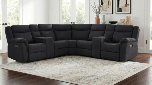 Hagen Upholstered Power Reclining Sectional Sofa Steel Grey