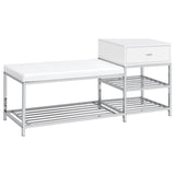Siega 1-Drawer Shoe Storage Entryway Bench White High Gloss and Chrome