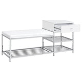 Siega 1-Drawer Shoe Storage Entryway Bench White High Gloss and Chrome