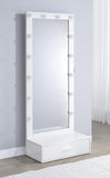 Spector 1-drawer Lighted Full-Length Floor Mirror White High Gloss