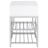 Siega 1-Drawer Shoe Storage Entryway Bench White High Gloss and Chrome