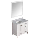 ANZZI Chateau Series 36 in. W x 22 in. D Bathroom Bath Vanity Set in White with Carrara White Marble Top with White Sink and Mirror