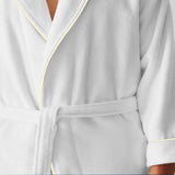 Shawl Collar Cotton Bath Robe with Border Embroidery