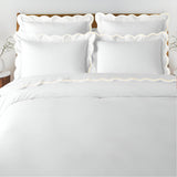 400TC Cotton Scallop Embroidery Sateen Solid Duvet Cover Set