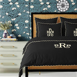 Monogram Black 400TC Cotton Small Scallop Embroidery Duvet Cover Set
