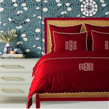 Monogram Burgundy 400TC Cotton Small Scallop Embroidery Duvet Cover Set