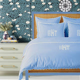 Monogram Light Blue 400TC Cotton Small Scallop Embroidery Duvet Cover Set