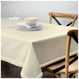 Single Embroidery Border Sateen Cotton Solid Table Cloth - Ivory