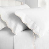 400TC Cotton Scallop Embroidery Sateen Solid Sheet Set