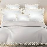 Imaginary Scallop 400TC Cotton Embroidery Sateen Solid Duvet Cover Set