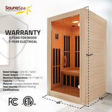 Viti 2- Person Indoor Hemlock Wooden Carbon FAR Infrared Home Sauna Room with LED Touch Control Panel and Heater