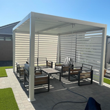 PURPLE LEAF Athena Louvered Pergola White Outdoor Aluminum Pergola with Roller Blind Adjustable Gazebo for Patio Deck Garden