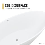 Ala Series 74 in. x 34 in. Flat Bottom Solid Surface Freestanding Soaking Bathtub with Center Drain in Matte White