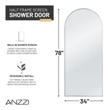 Ember Series 34 in. x 78 in Framed Arch Fixed Shower Screen Door with 8mm Tempered Clear or Fluted Glass