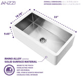 Nepal Series Farmhouse Solid Surface 33 in. 0-Hole Single Bowl Kitchen Sink with Stainless Steel Interior in Matte White