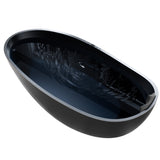 67 in. x 32 in. Freestanding Oval Stone Resin Flat-Bottom Bathtub in Black with Center Drain & Headrest