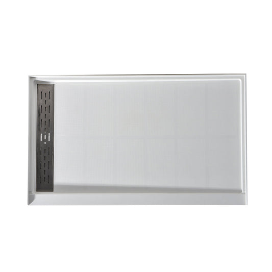 Alexander 60 in. L x 36 in. W Alcove Shower Pan Base with Left or Right Drain in Glossy White Marine Acrylic