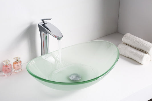 Forza Series 21 in. Bathroom Vessel Sink with Stain-Resistant Non-Porous Surface in Lustrous Frosted Finish Glass