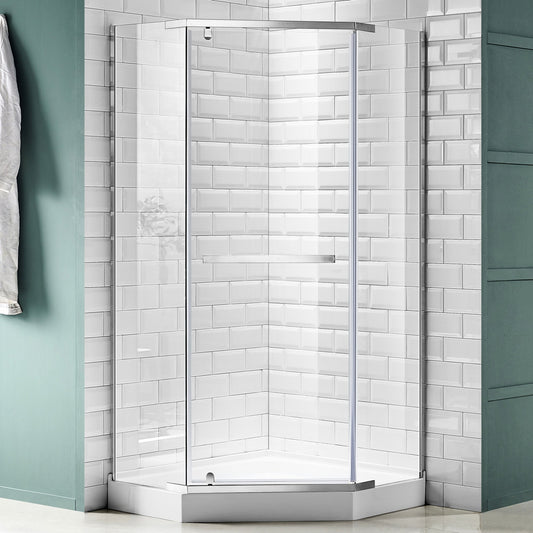 Castle Series 49 in. x 72 in. H Hinged Semi-Frameless Shower Door with Tsunami Guard Tempered Glass